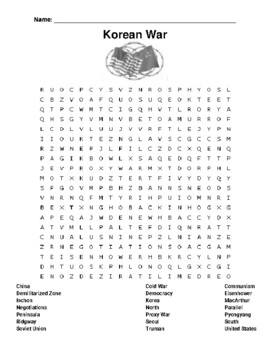 Korean war word search cold war by northeast education tpt