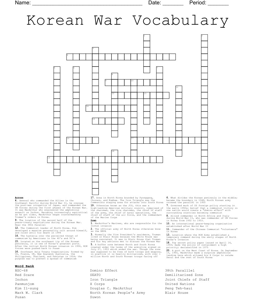 Korean war word search