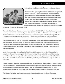 Korean war worksheets tpt