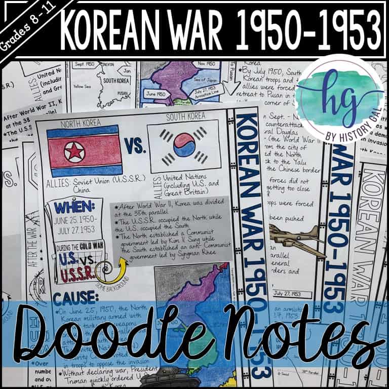 Korean war doodle notes and digital guided notes