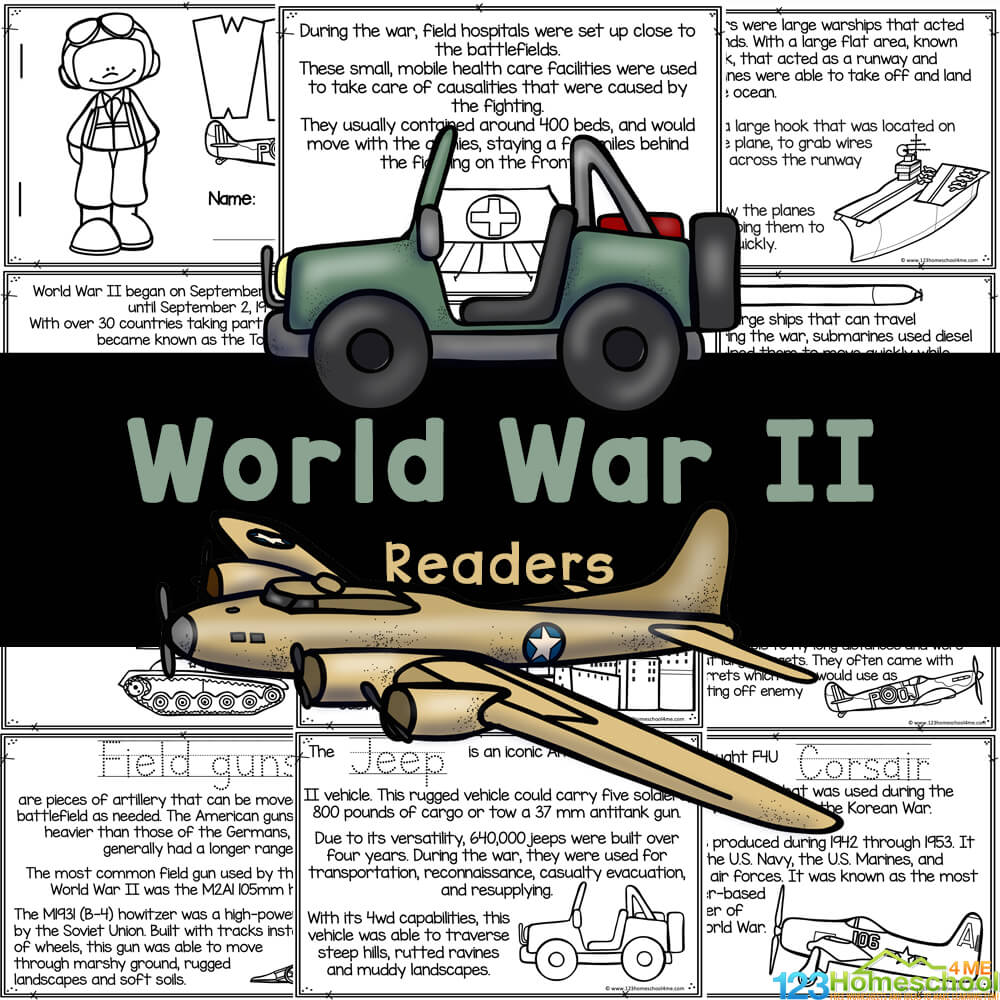 World war for kids reader to color and learn