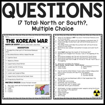 Cold war korean war reading prehension informational text worksheet