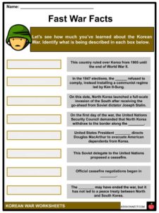 Korean war facts worksheets divison of korean peninsula for kids