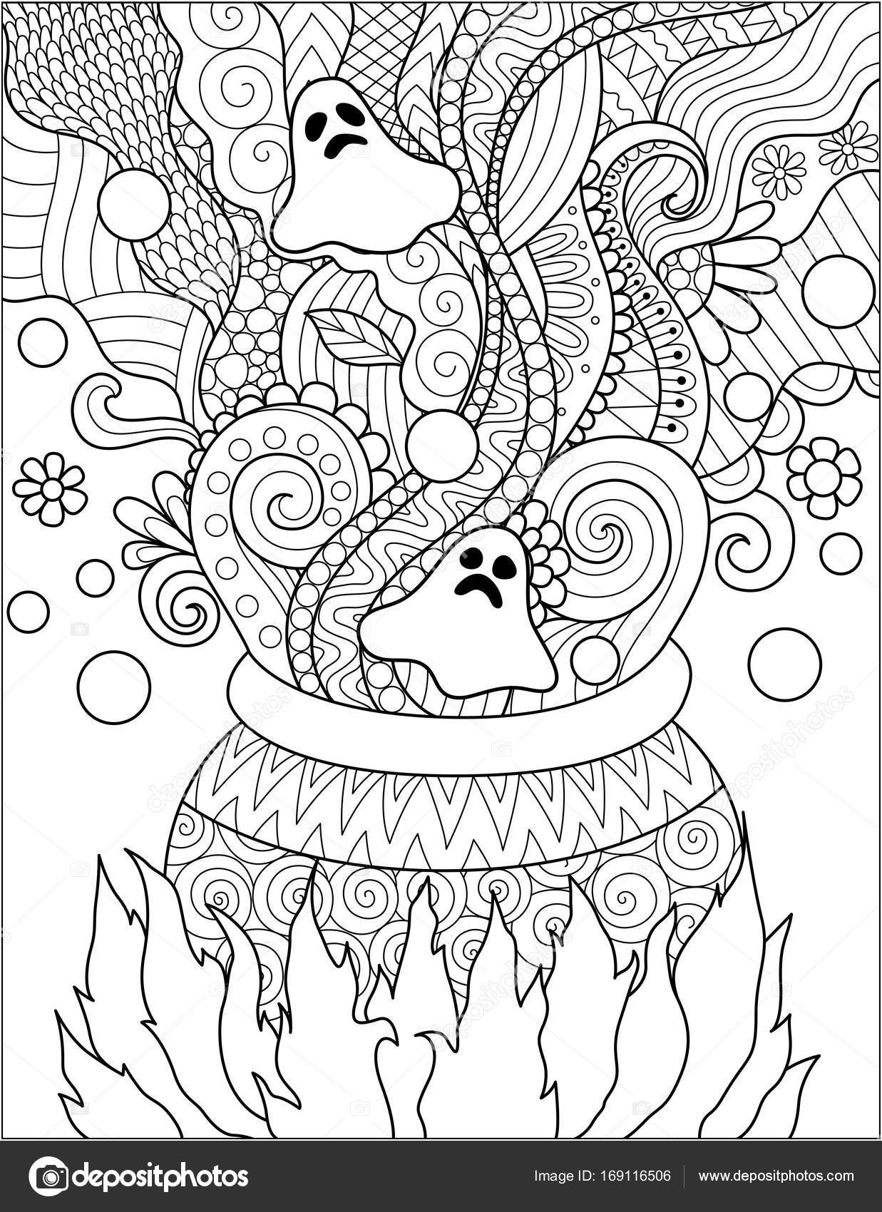 Linka vãtvarnã åeåenã kotel vroucã jed halloween kartou pozvãnã a dospälãho zbarvenã strãnku knihy vektorovã ilustrace stock vector od somjaicindygmail