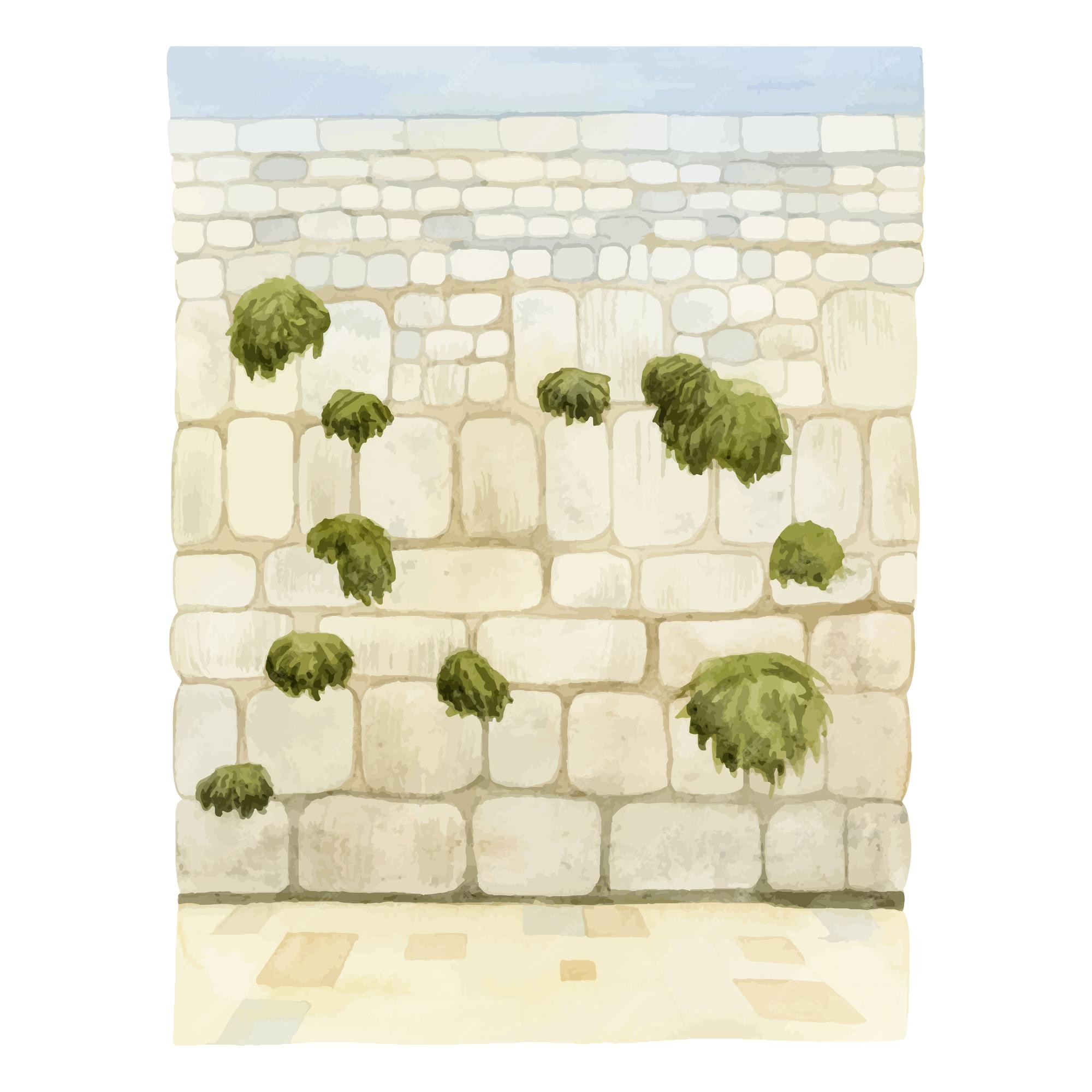 Premium vector jerusalem western wall in old city watercolor illustration the kotel in israel for jewish prayers