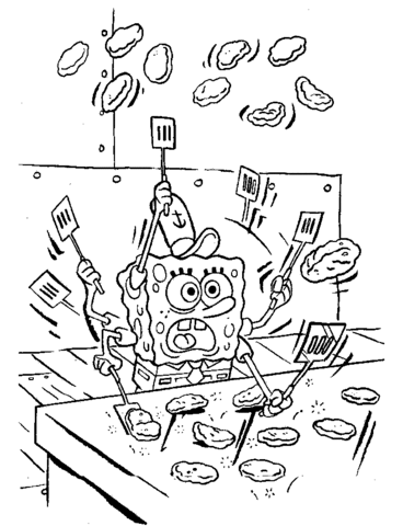 Spongebob is making krabby patties coloring page free printable coloring pages