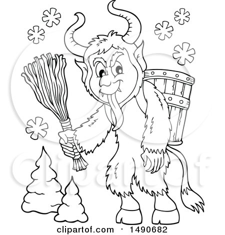 Clipart of a black and white demon goat man krampus