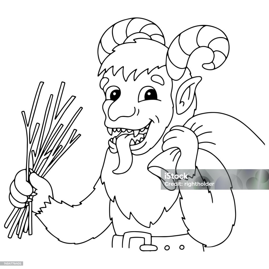 Christmas krampus coloring book page for kids cartoon style character vector illustration isolated on white background stock illustration