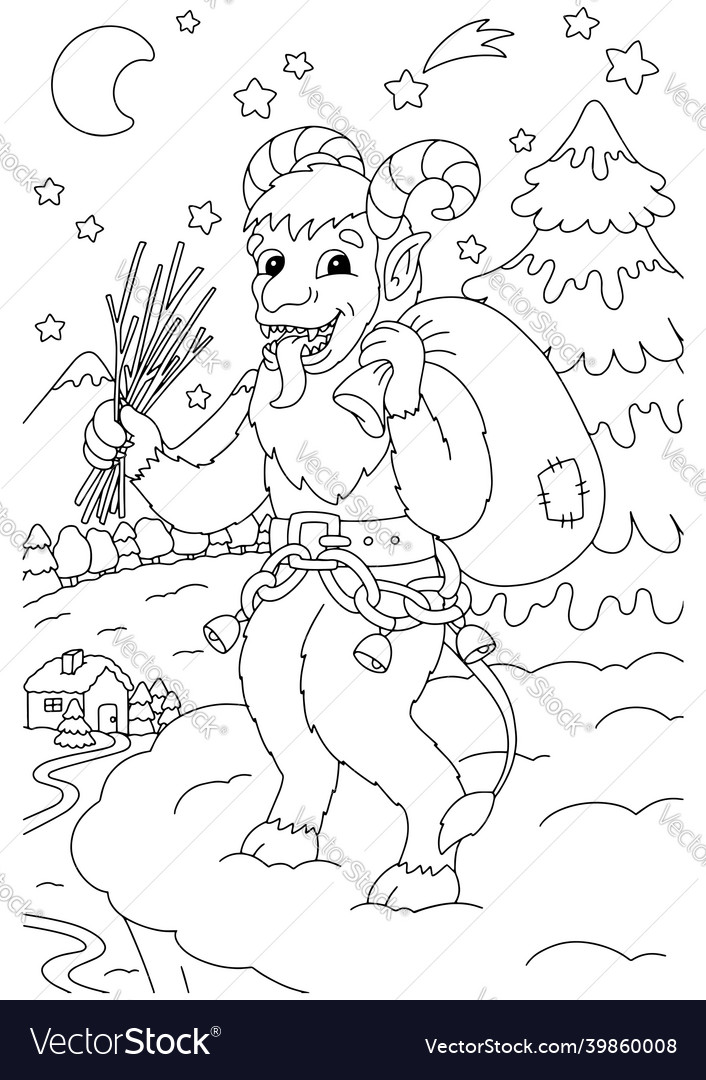 Christmas krampus coloring book page for kids vector image