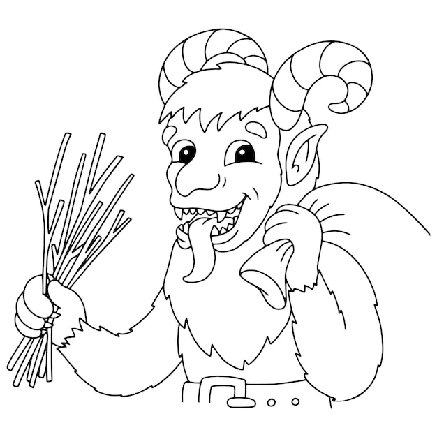 Premium vector christmas krampus coloring book page for kids cartoon style character