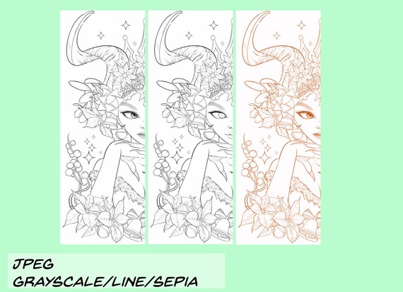 Krampus princess fantasy christmas coloring page grayscale line art digital stamp instant download coloring page for adults
