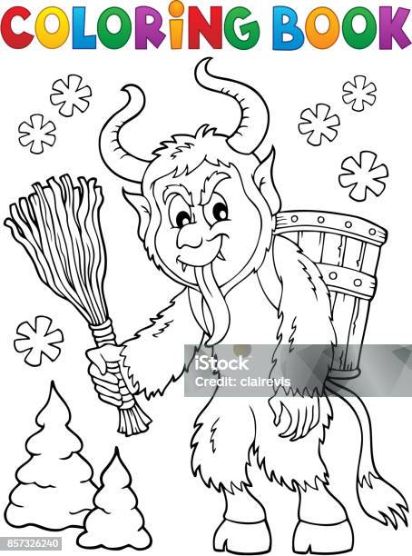 Coloring book krampus theme stock illustration