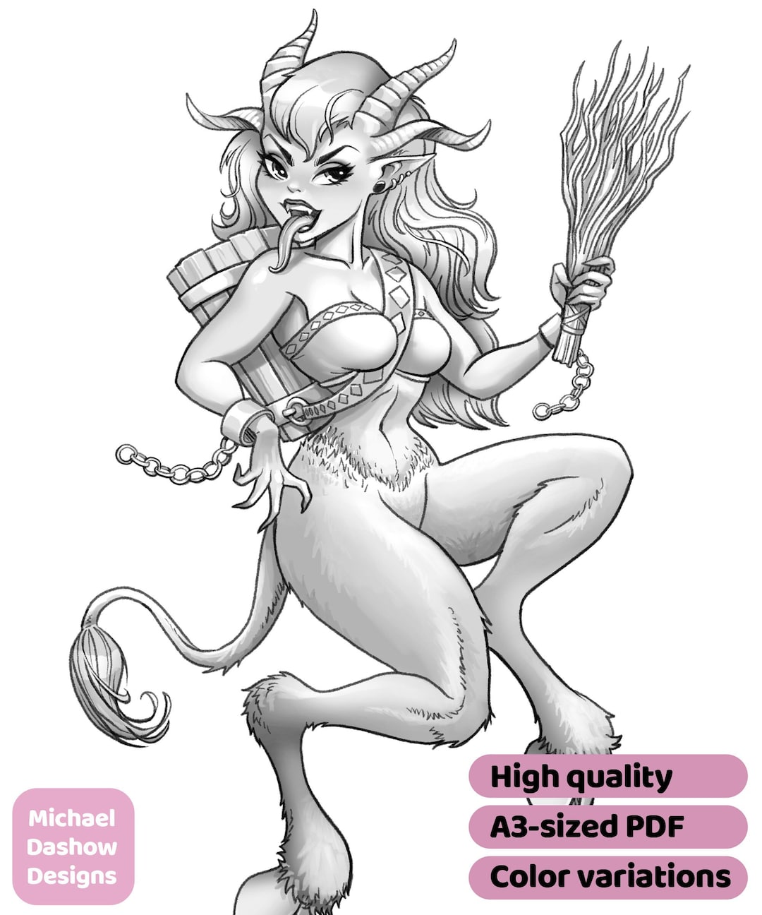 Krampus printable adult coloring page instant download download now
