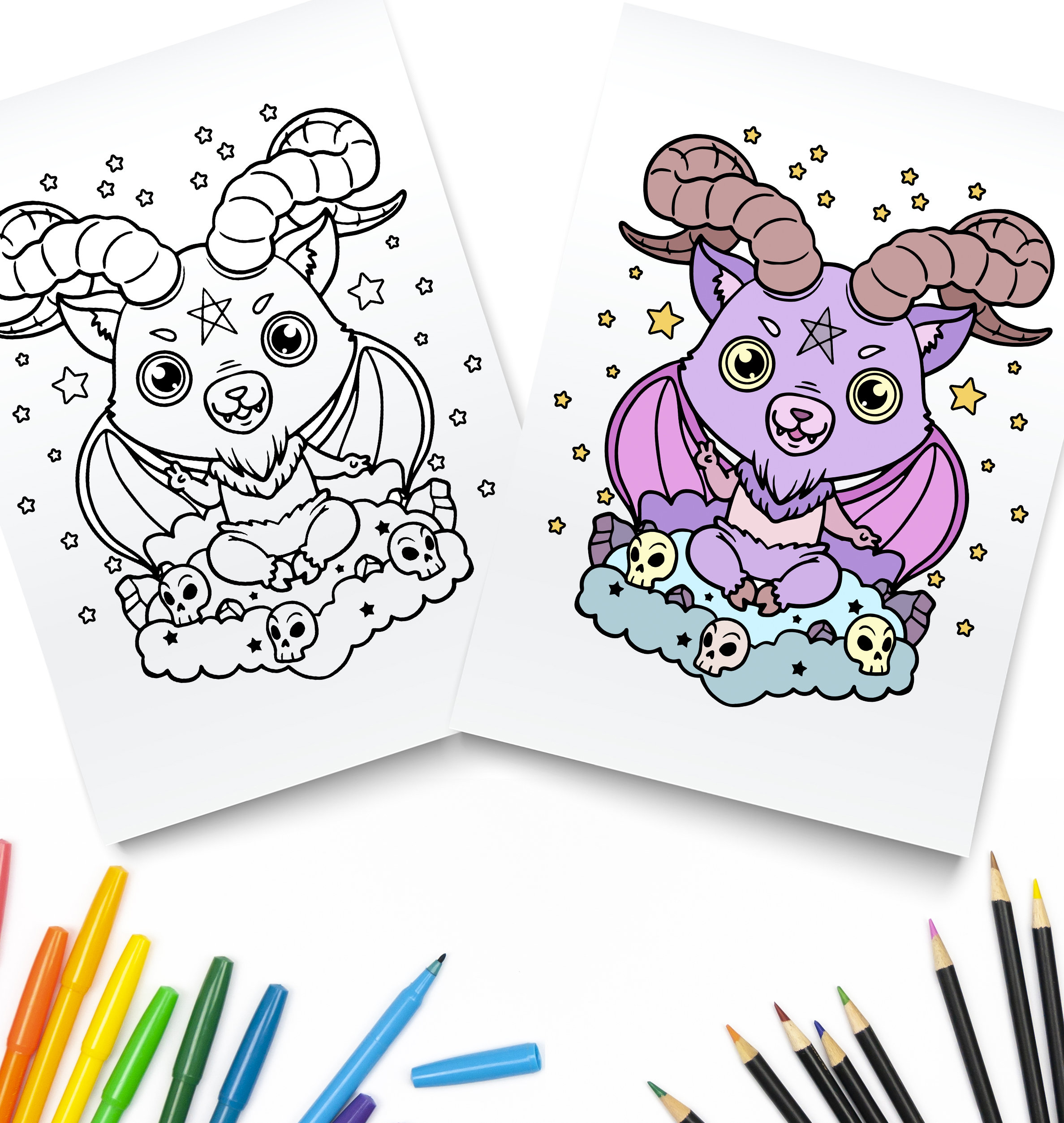Printable pastel krampus pastel goth coloring pages digital download creepy kawaii downloadable pdf