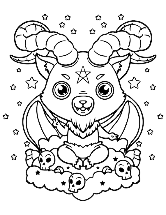 Printable pastel krampus pastel goth coloring pages digital download creepy kawaii downloadable pdf