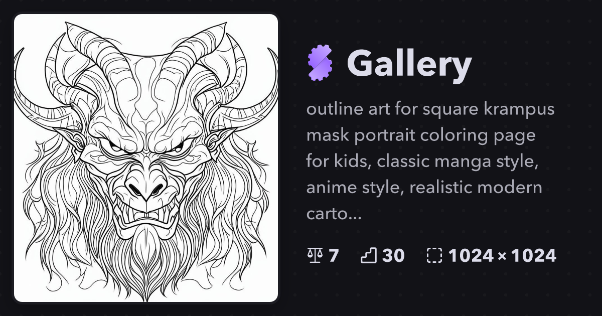 Outline art for square krampus mask portrait color gallery