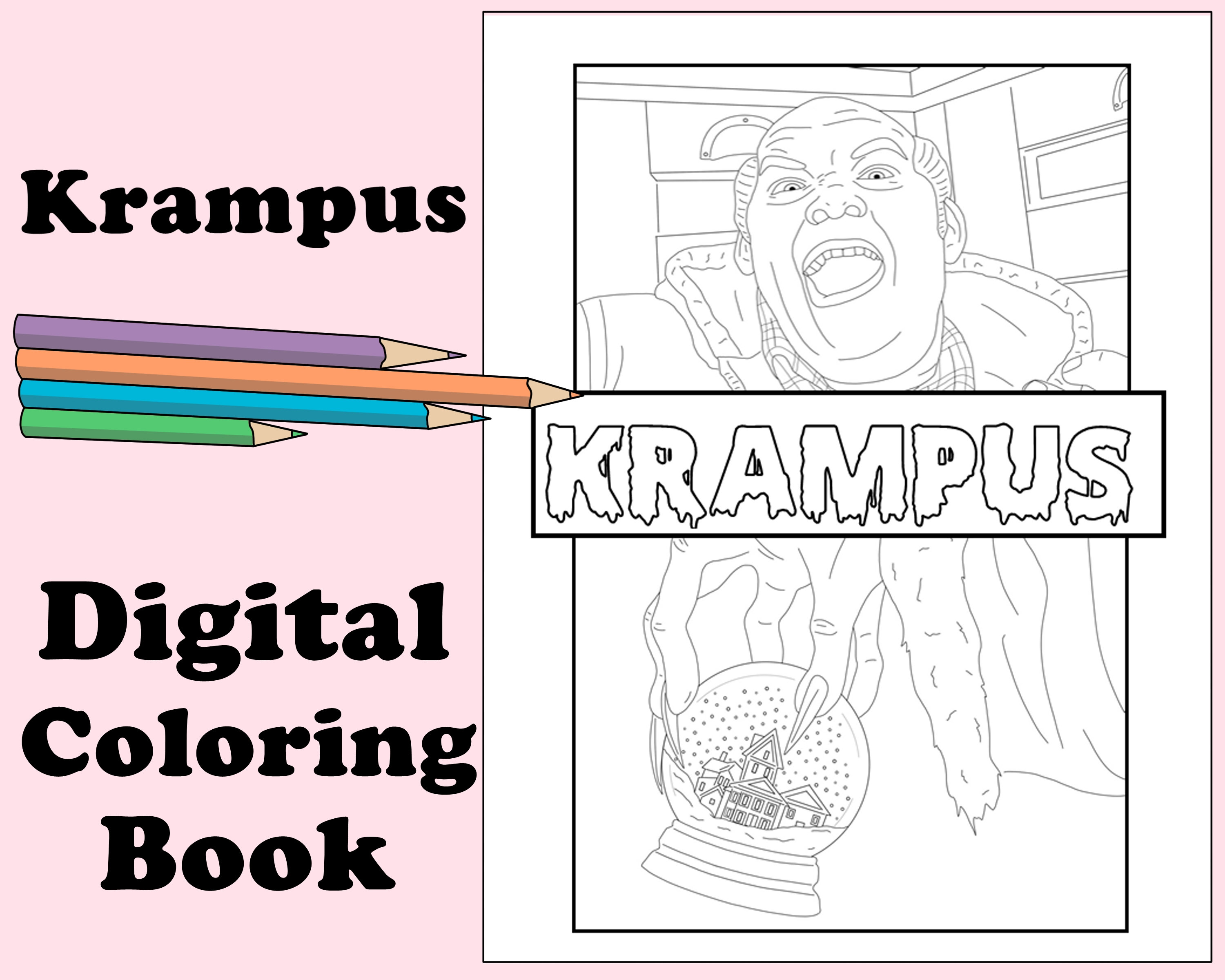 Krampus digital coloring book christmas color horror instant print pdf file travel activity rainy day activity coloring pages