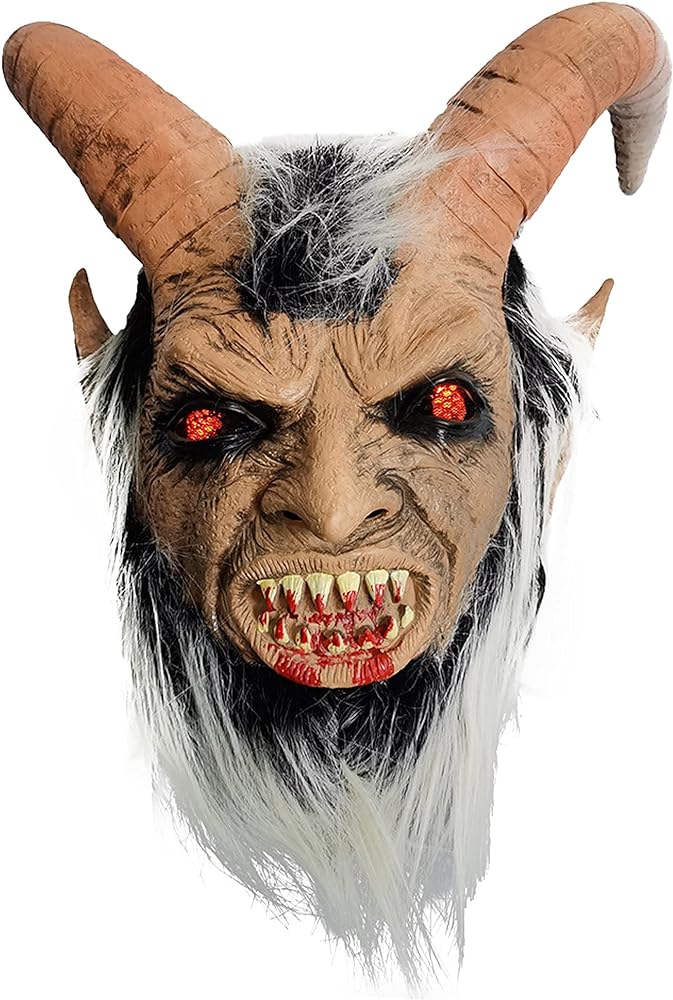 Demon krampus mask latex horror monster led light full head halloween costume cosplay props with