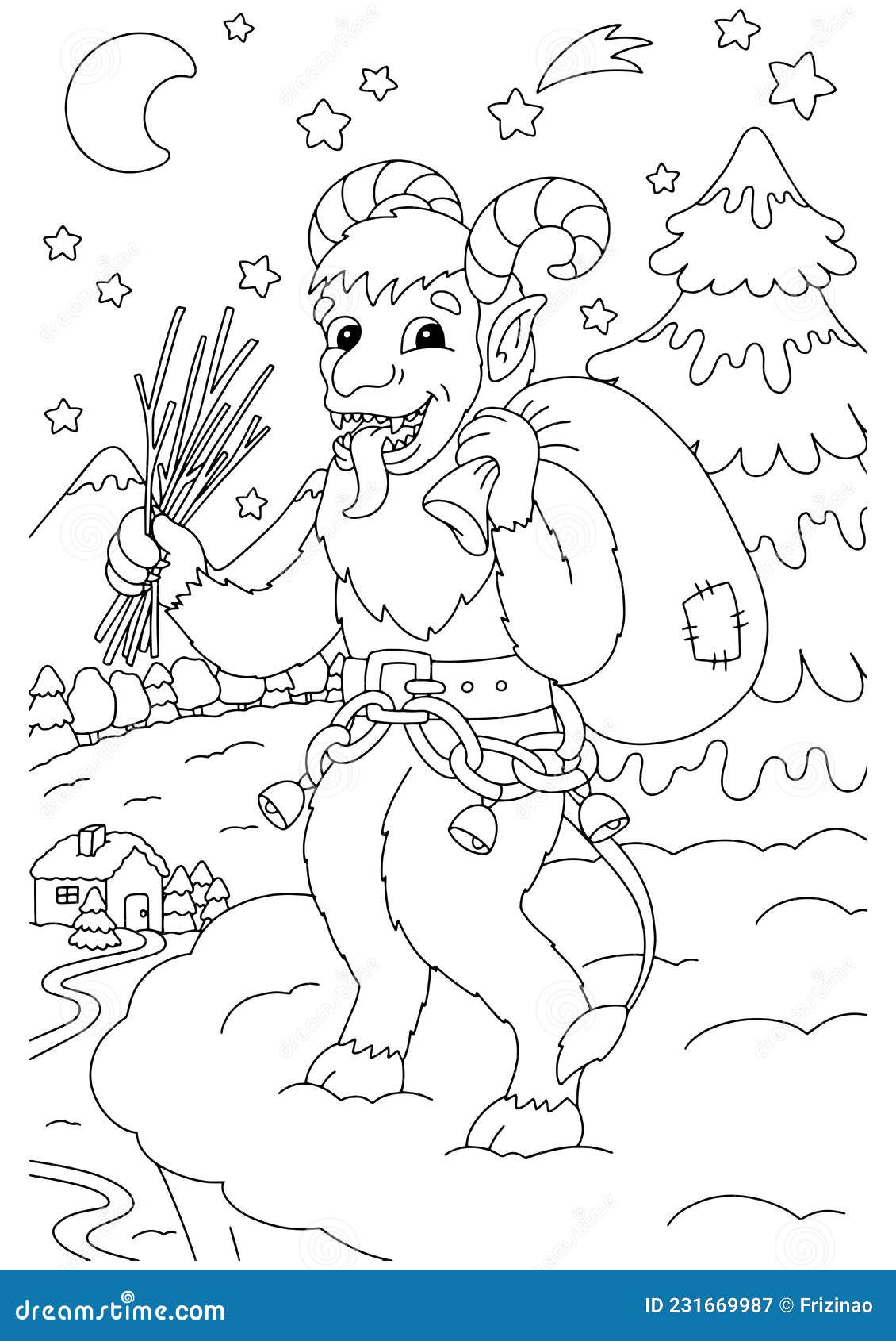 Christmas krampus coloring book page for kids cartoon style character stock vector