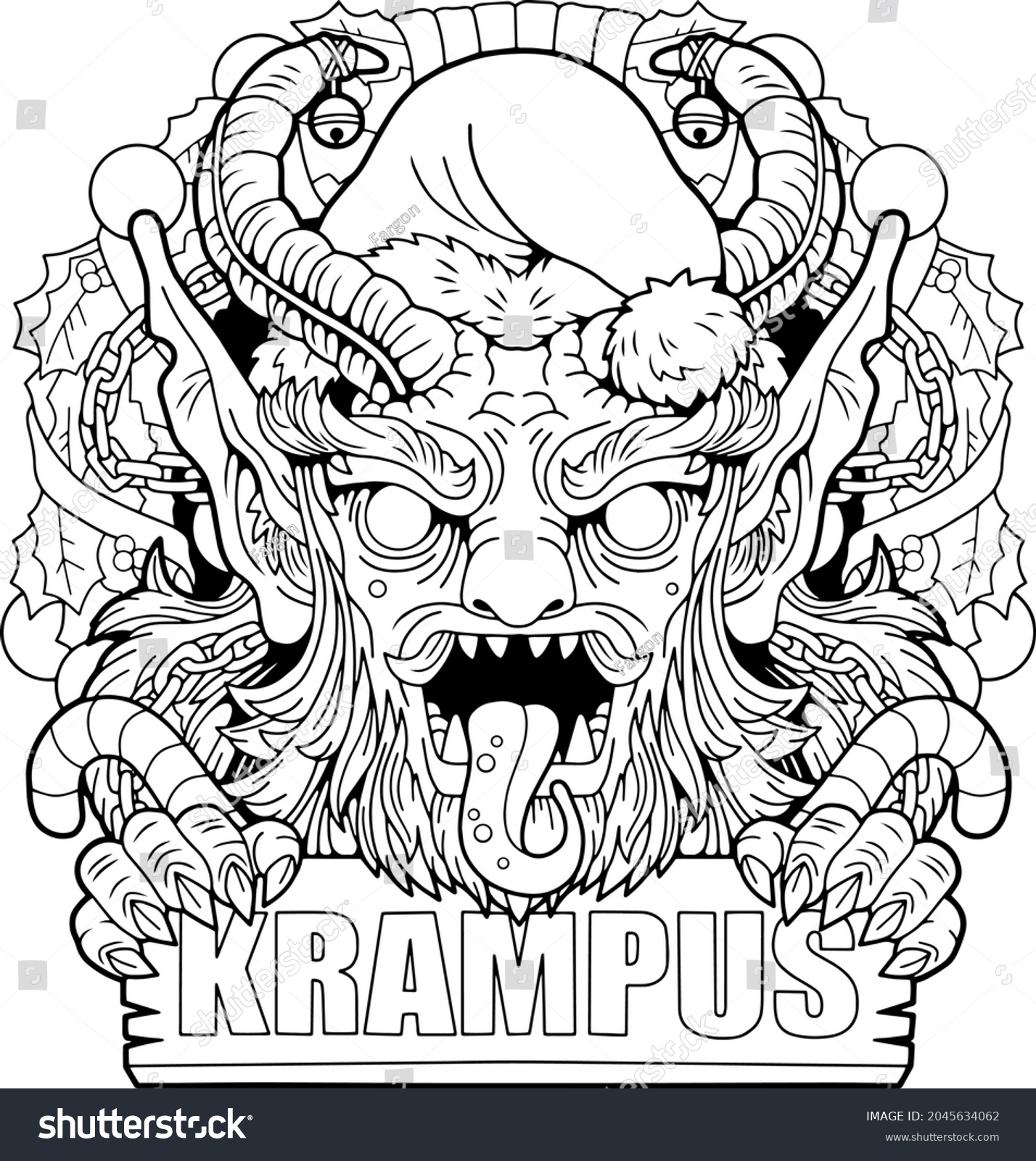 Mythological christmas monster krampus outline illustration stock vector royalty free