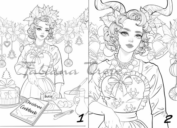 Christmas krampus day coloring page adult coloring book line art princess digital stamp instant download coloring page for adults