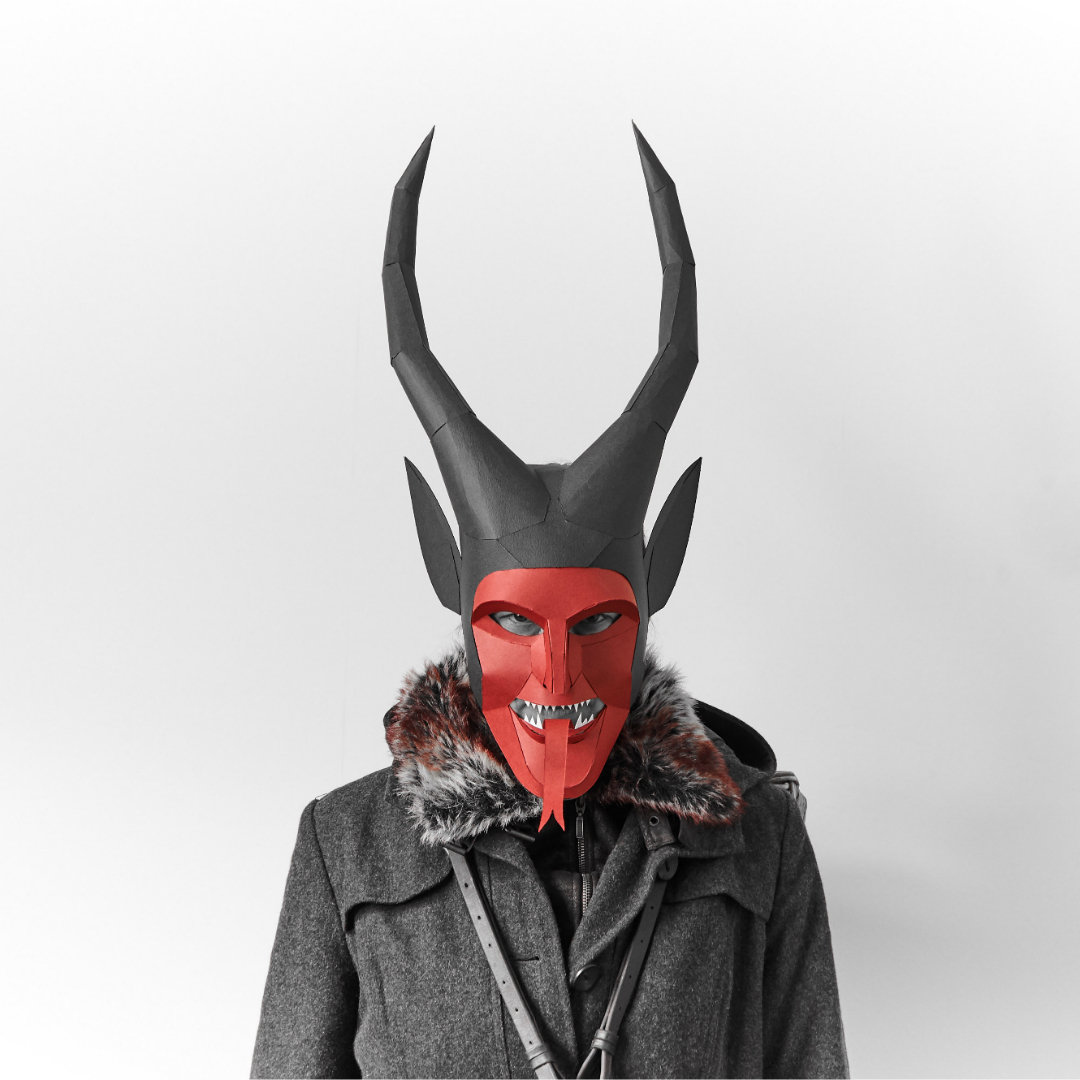 Krampus d papercraft mask template devil demon paper mask unique original diy halloween costume folk mask cosplay pdf pattern download now