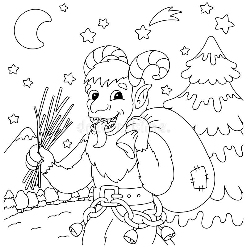 Christmas krampus coloring book page for kids cartoon style character stock vector