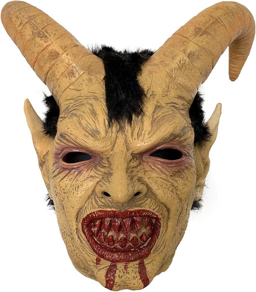Llh krampus mask with horns horror bloody latex horror halloween cosplay costume accessories yellow clothing shoes jewelry