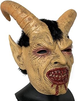 Llh krampus mask with horns horror bloody latex horror halloween cosplay costume accessories yellow clothing shoes jewelry