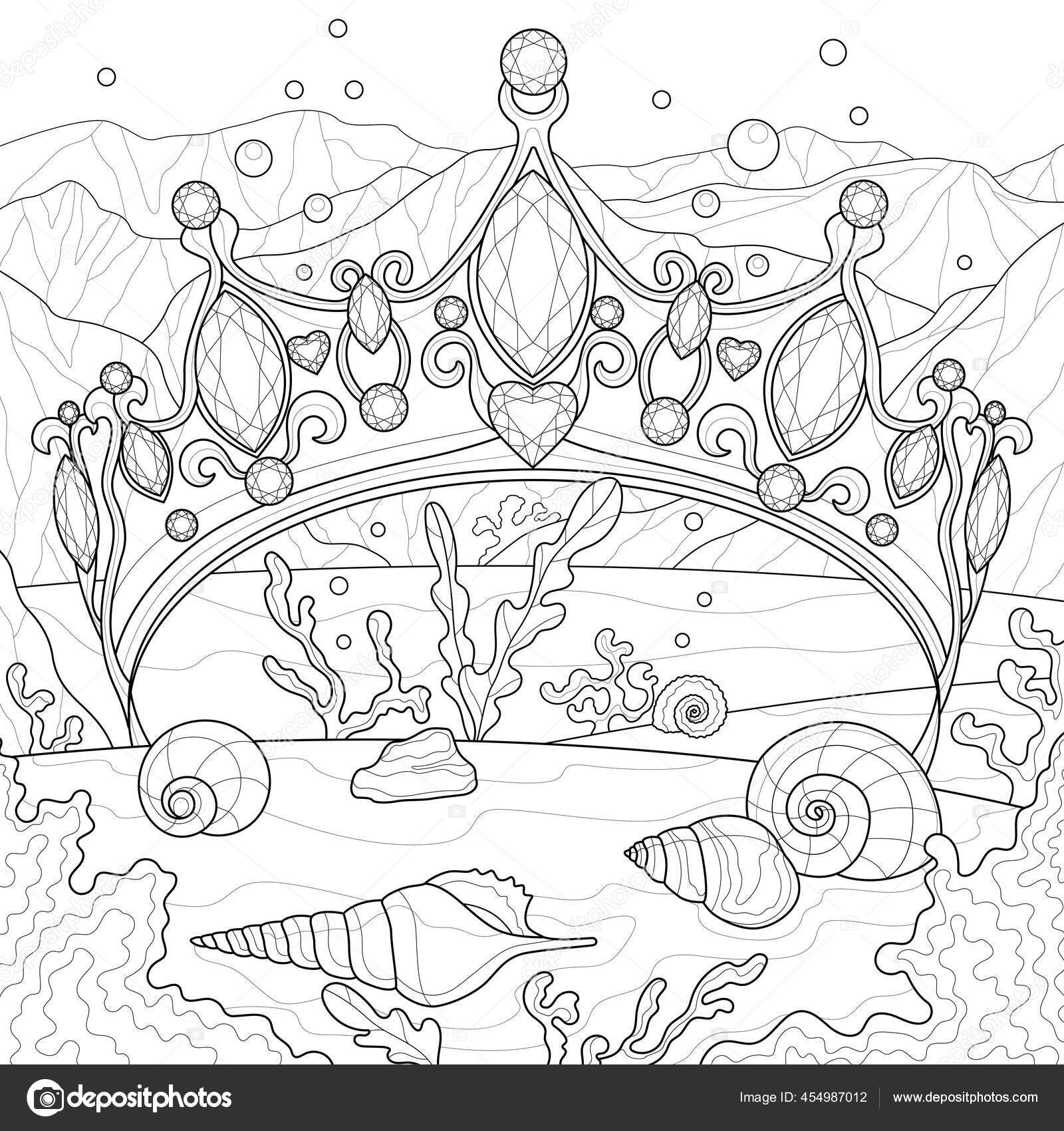 Korona oceanie kolorowanki antystresowe ksiä åki dla dzieci dorosåych ilustracja izolowana grafika wektorowa od vlasenkoekaterinkagmail