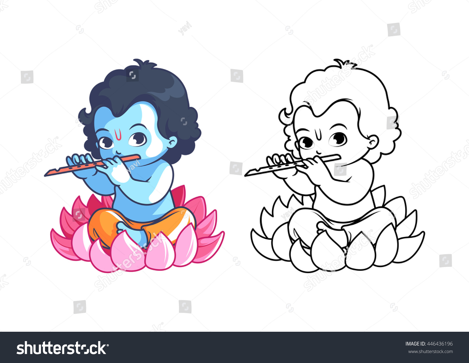 Little cartoon krishna flute page coloring stock vector royalty free