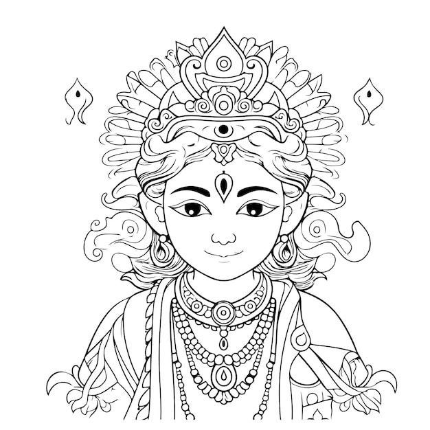 Premium vector sketch hand drawn single line art coloring page line drawing krishna janmashtami day