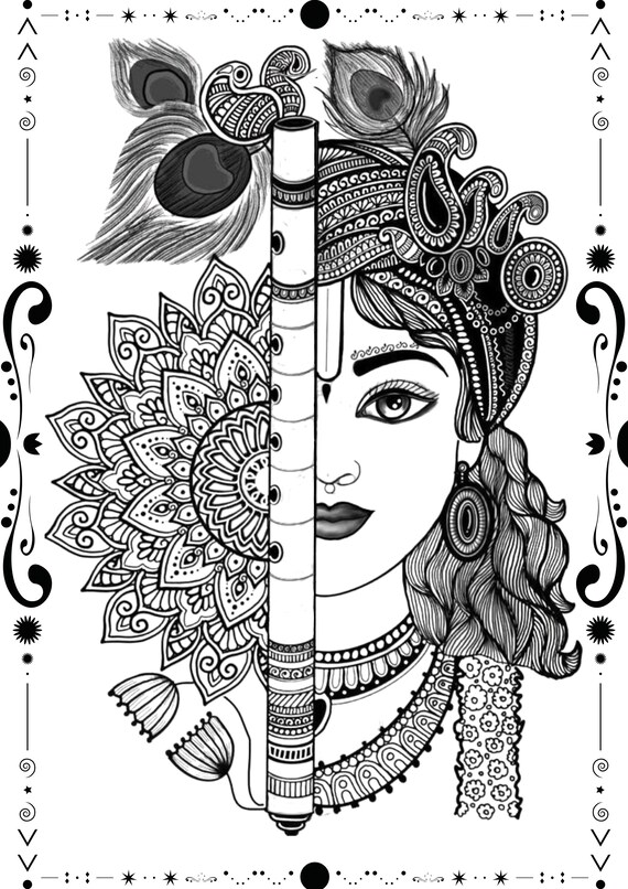 Krishna coloring page instant digital download