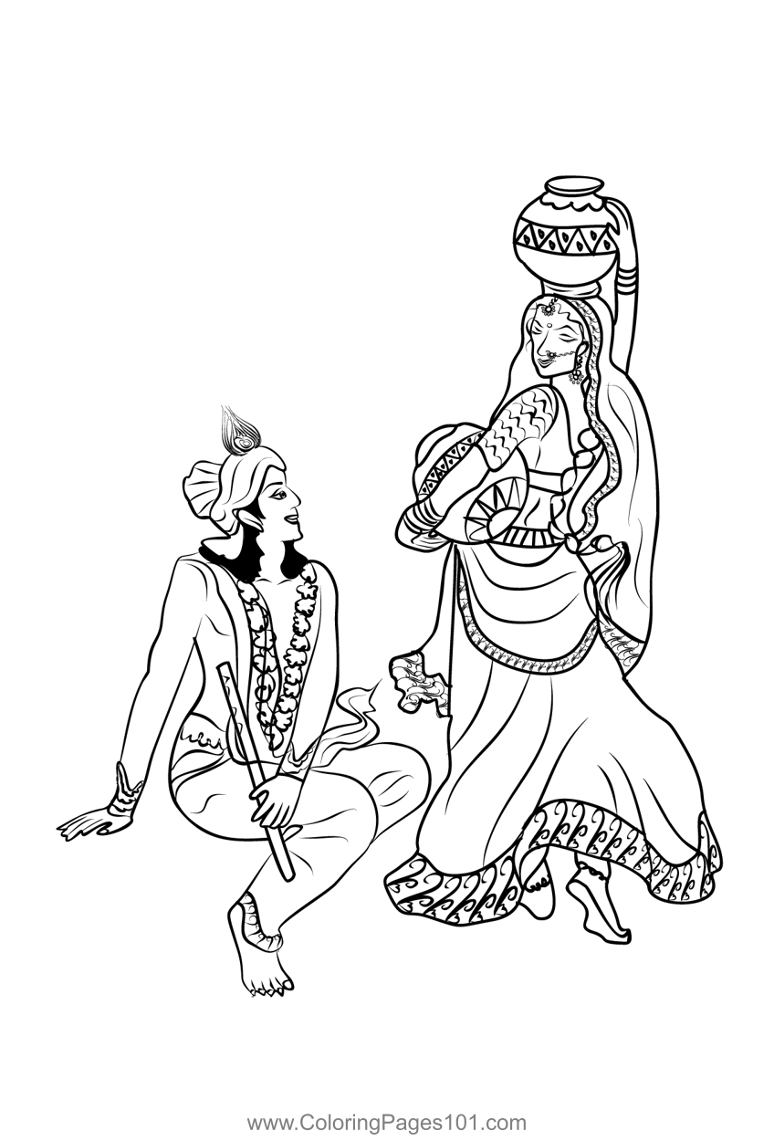 Radha krishna coloring page for kids