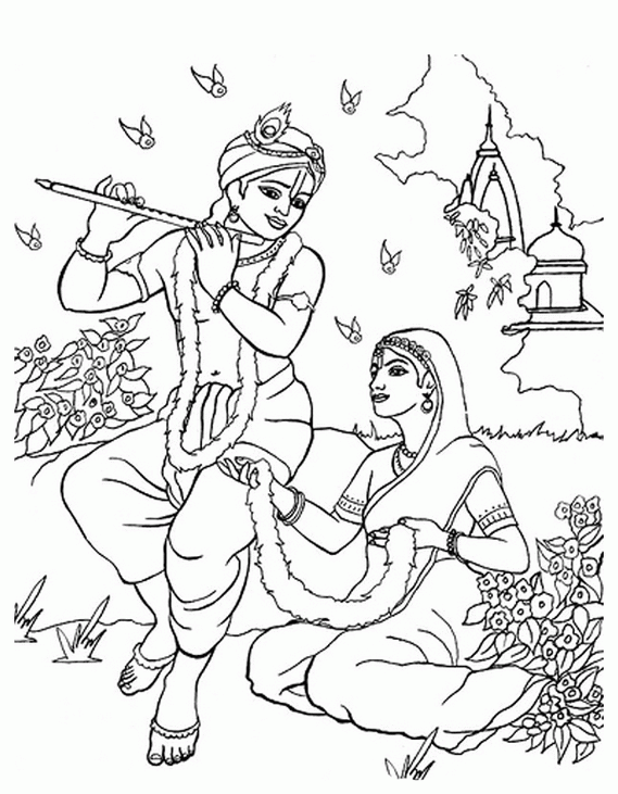 Shri krishna janmashtami coloring printable pages for kids
