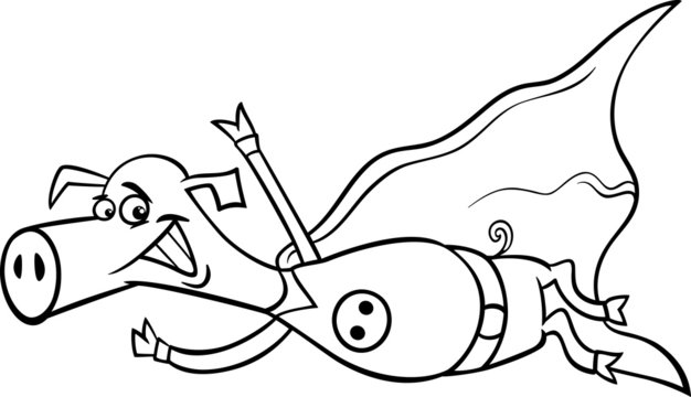 Super pig cartoon coloring page vector