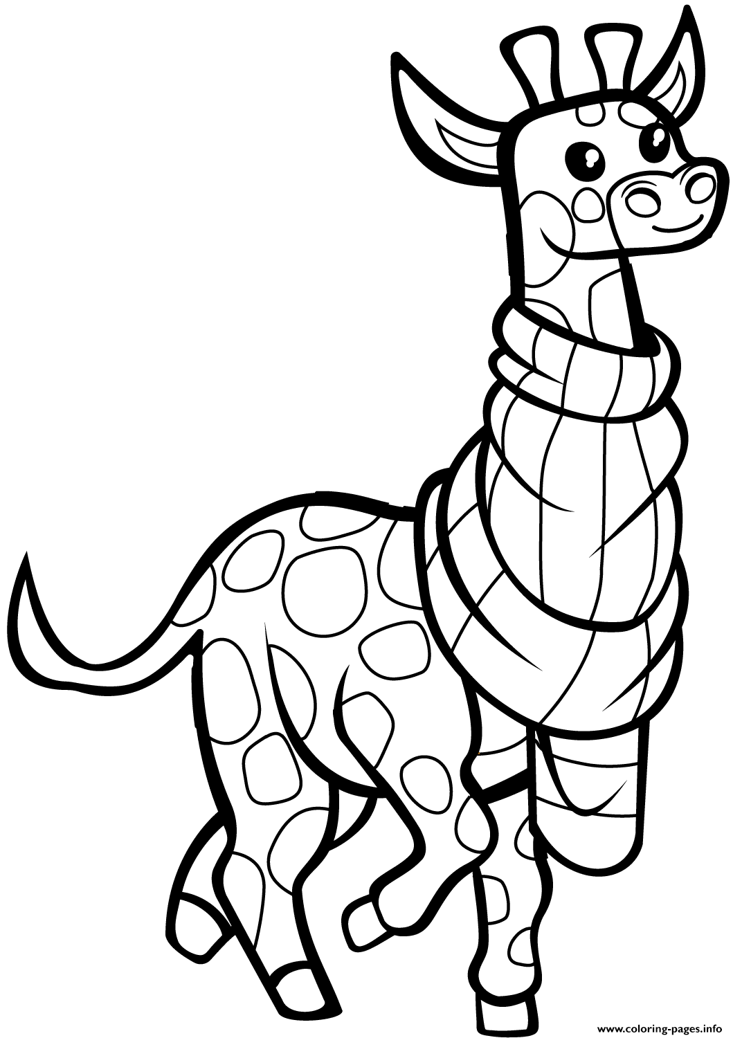 Funny giraffe with scarf coloring page printable