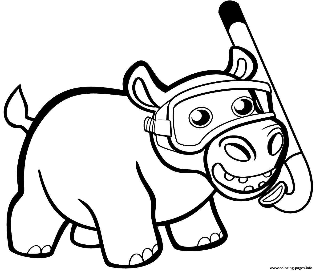 Cute baby hippo with snorkel coloring page printable