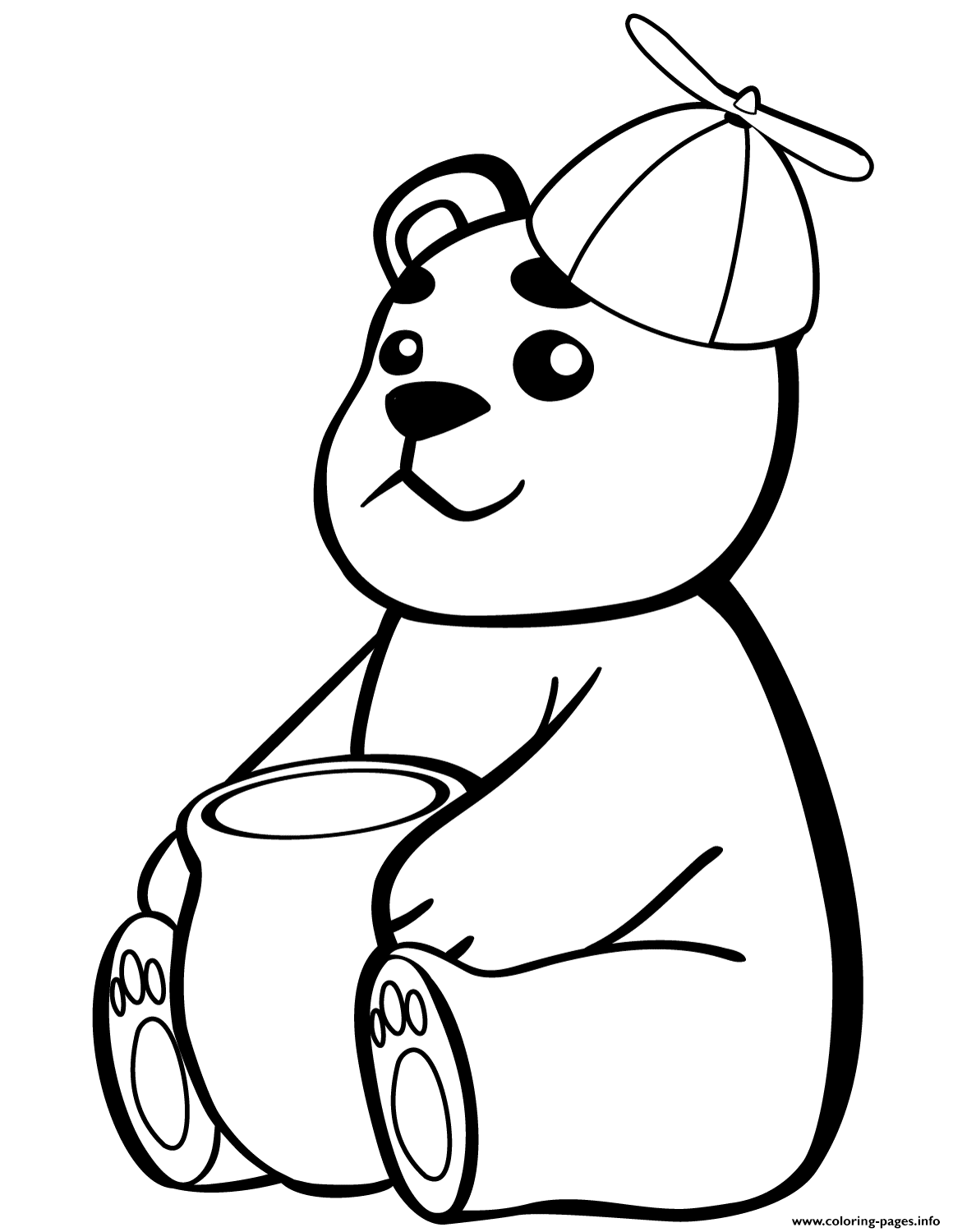 Baby bear with pot of honey coloring page printable