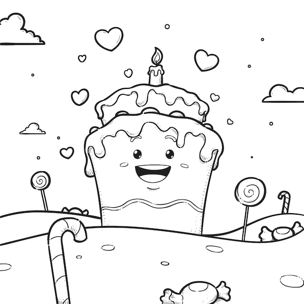 Free vector hand drawn kawaii coloring book with unicorn