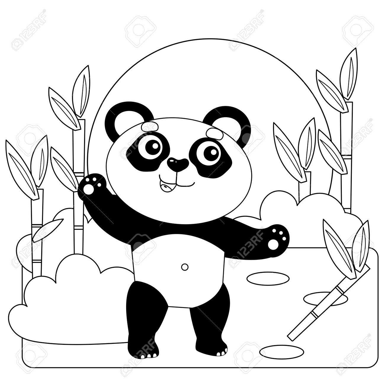 Coloring page outline of cartoon little panda with bamboo or sugar cane coloring book for kids royalty free svg cliparts vectors and stock illustration image