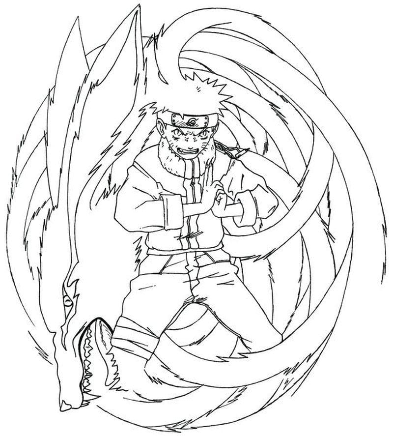 Coloring page kurama created an aura for naruto print free