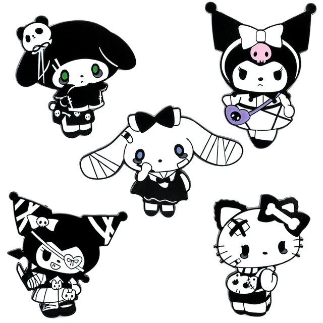 Anrio halloween enamel lapel pin gothic tyle hello kitty kuromi brooch kawaii my melody cinnamoroll metal badge for backpack