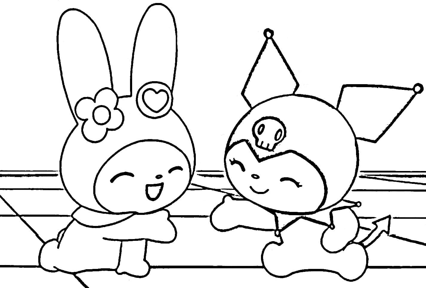 Happy my melody and kuromi coloring page