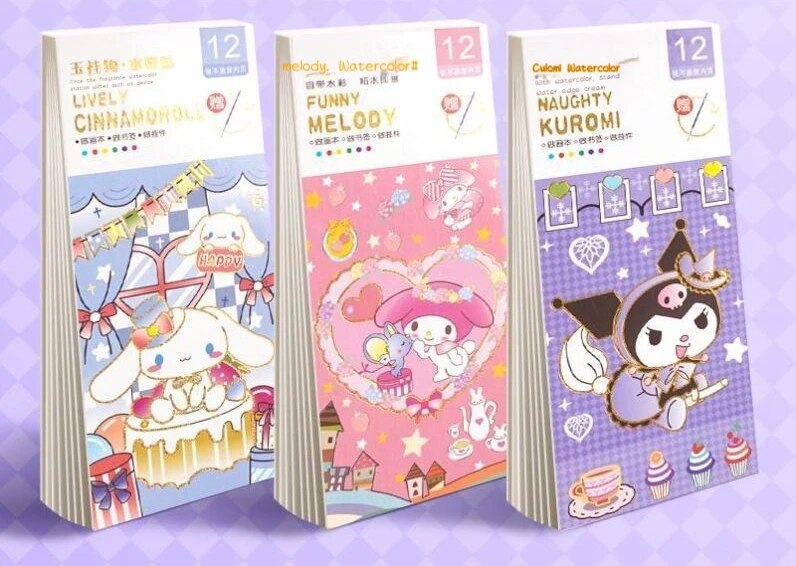 Sheets cartoon sanrio kawaii cinnamoroll kuromi melody hello kitty coloring book paint watercolor picture book gift wholesale