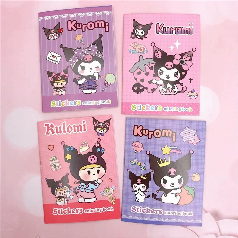 Cute cartoon anrio kuromi coloring book for kindergarten children drawing graffiti coloring book with ticker tationery