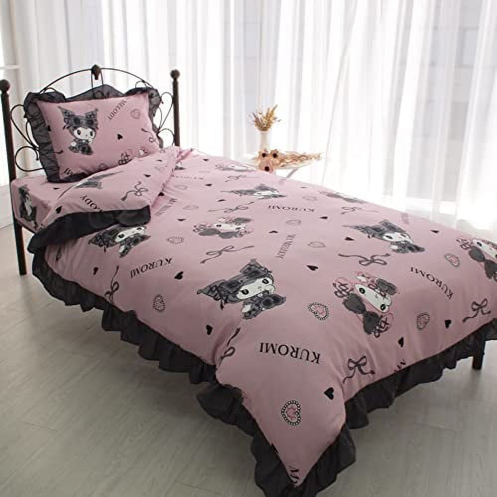 Sanrio kuromi my melody midnight melokuro volume ruffle duvet cover piece set pillowcase sheet duvet cover single sb
