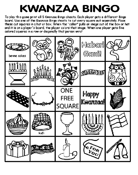 Kwanzaa bingo board no activity sheet