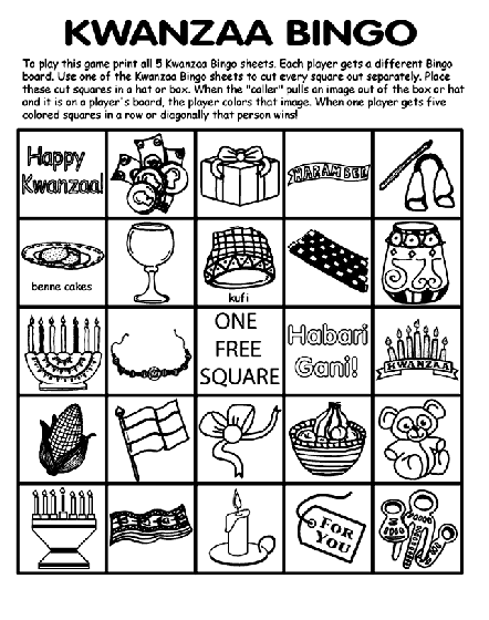 Kwanzaa bingo board no activity sheet