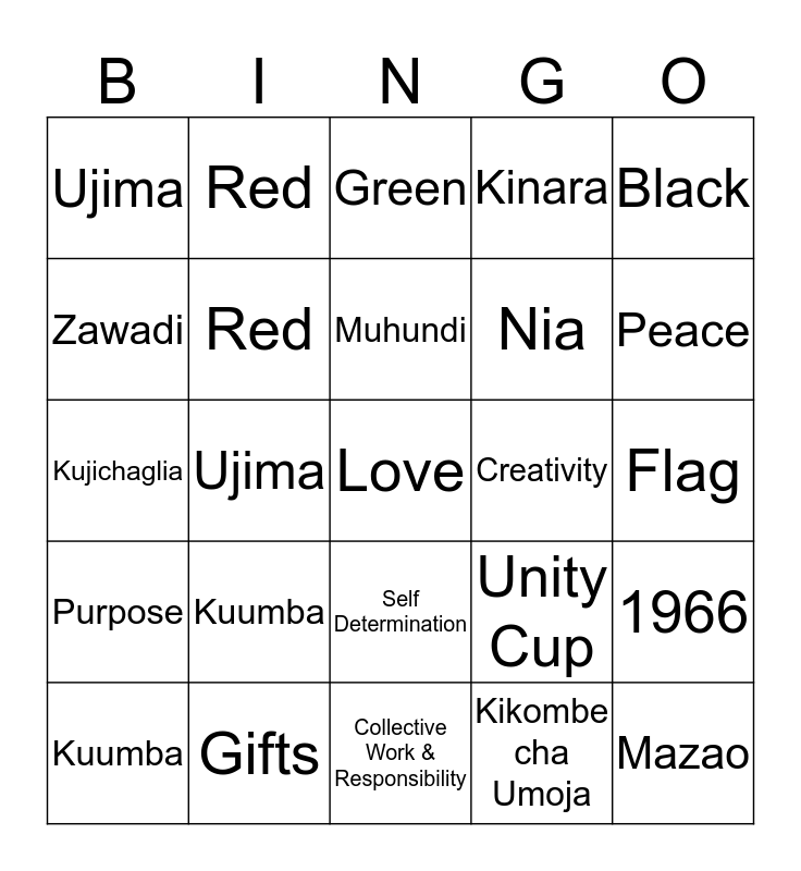 Kwanzaa bingo card
